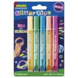 (7001470) IMEDIO ADHESIVO GLITTER GLUE BRILLA EN LA OSCURIDAD TUBO 10ML BLÍSTER 5 C/SURTIDOS