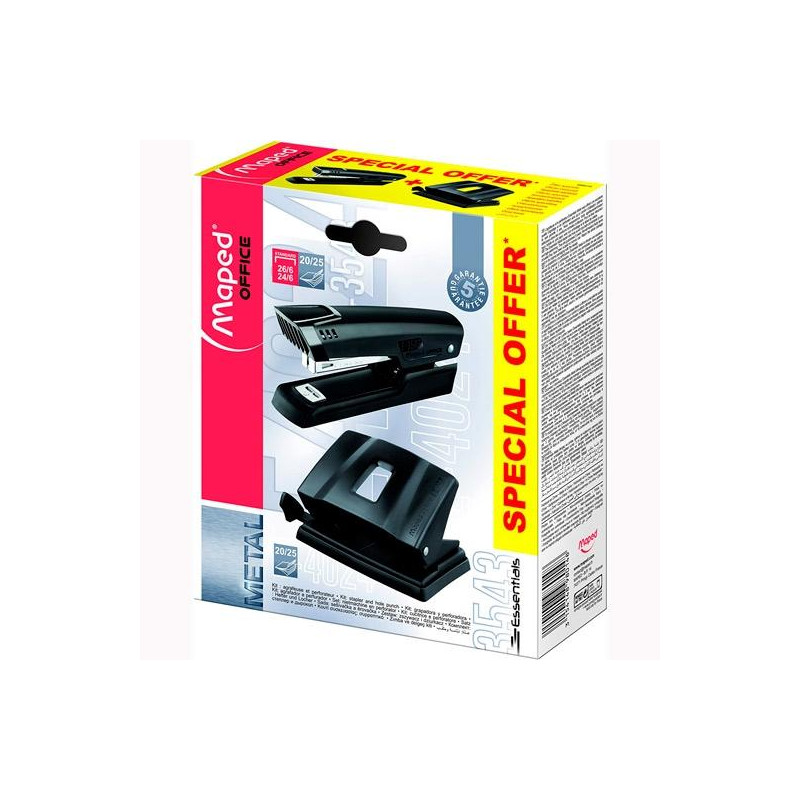 (898014) MAPED KIT ESSENTIAL METAL GRAPADORA 25H + PERFORADORA DE 2 AGUJEROS 35H NEGRO