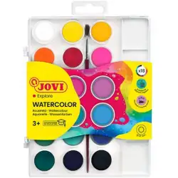 (800/18) JOVI ACUARELAS EN PASTILLAS 22MM CON PINCEL COLORES SURTIDOS ESTUCHE 18 UD