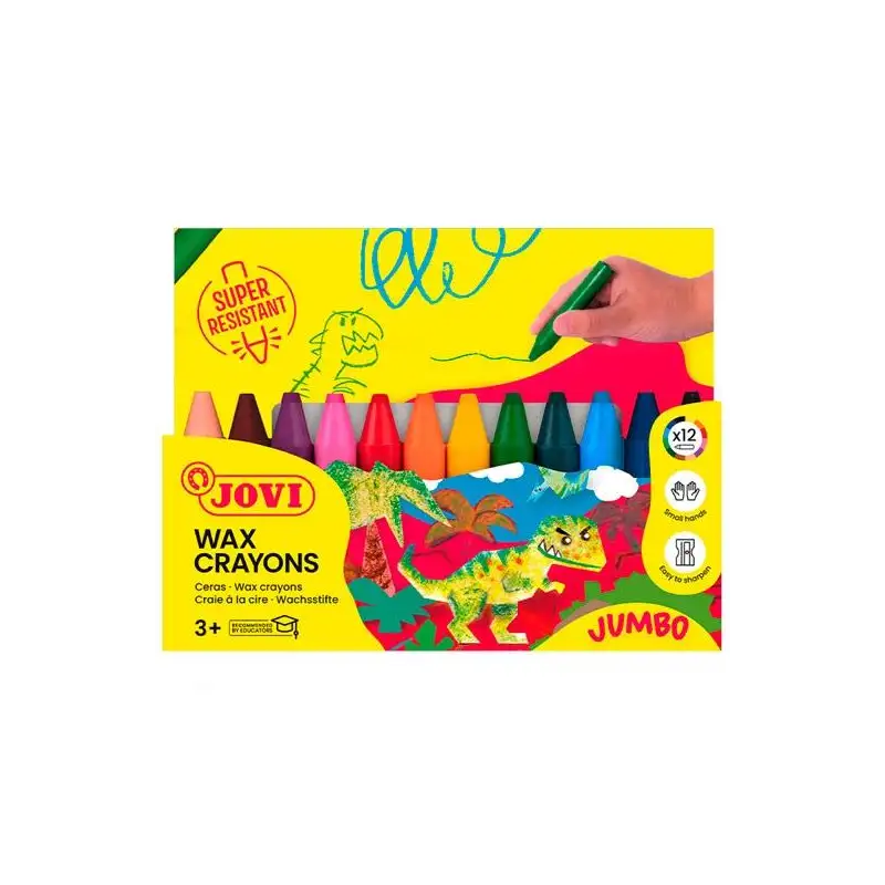 (980/12) JOVI CERAS WAX CRAYONS JUMBO COLORES SURTIDOS ESTUCHE 12 UD