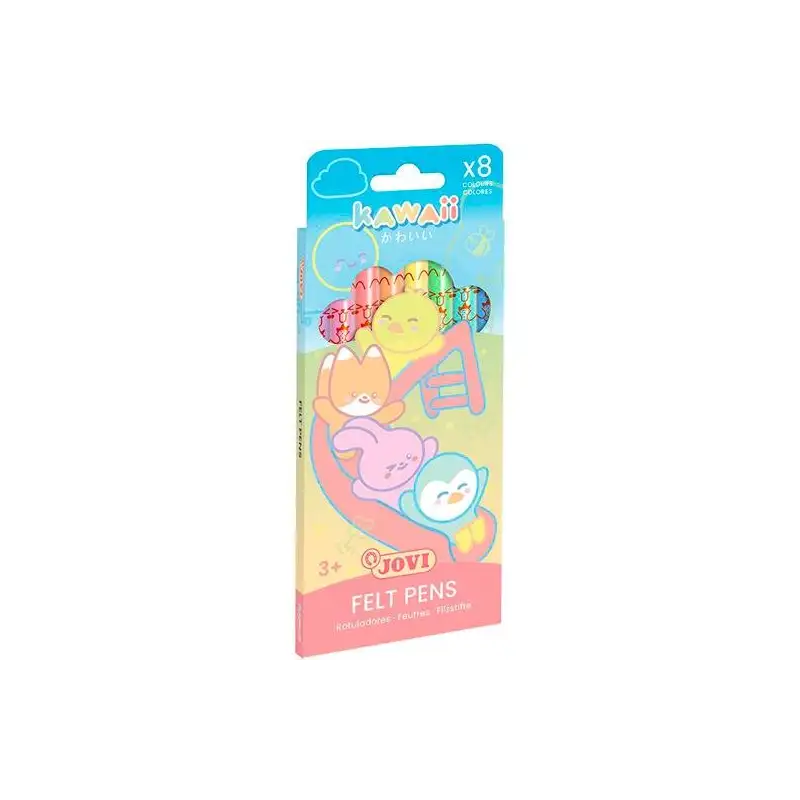 (KW1608P) JOVI ROTULADORES KAWAII FELT PENS C/SURTIDOS PASTEL ESTUCHE 8 UD