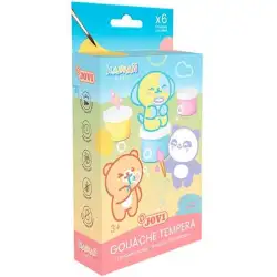 (KW507P) JOVI TÉMPERA KAWAII ESTUCHE 6 BOTES 35ML + PINCEL COLORES SURTIDOS PASTEL