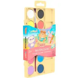 (KW800/12) JOVI ACUARELAS KAWAII EN PASTILLAS 22MM CON PINCEL C/SURTIDOS ESTUCHE 12 UD