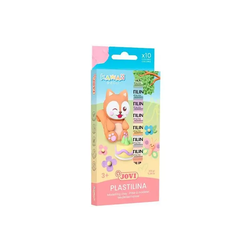 (KW90/10) JOVI PLASTILINA KAWAII BARRAS 15GR C/SURTIDOS ESTUCHE 10 UD