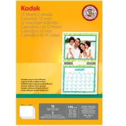 (5740-016) KODAK PAPEL FOTOGRÁFICO 216X279MM 170GR ESPECIAL CALENDARIOS PAQUETE 13H BLANCO