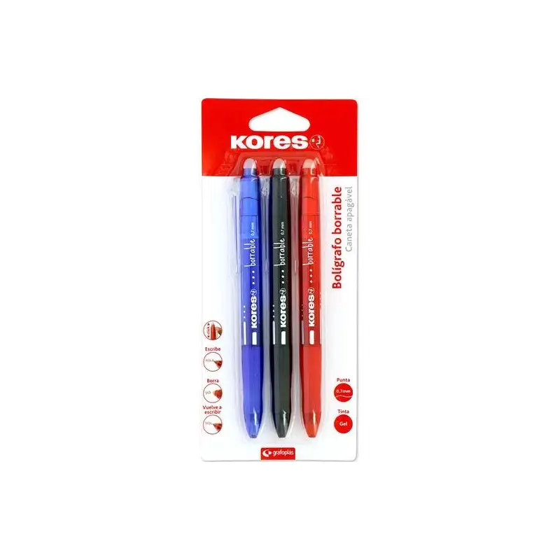 (30213299) KORES BOLÍGRAFO TINTA BORRABLE GEL POINT 0.7MM C/SURTIDOS BLÍSTER 3 UD