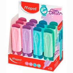 (742038) MAPED MARCADOR FLUORESCENTE FLUOR´PEPS GLITTER C/SURTIDOS EXPOSITOR 12 UD