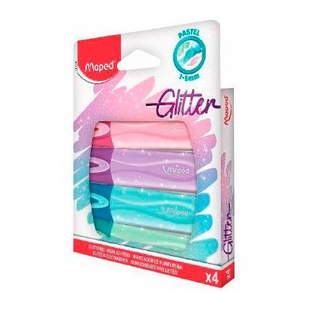 (742046) MAPED MARCADOR FLUORESCENTE FLUOR´PEPS GLITTER C/SURTIDOS ESTUCHE 4 UD