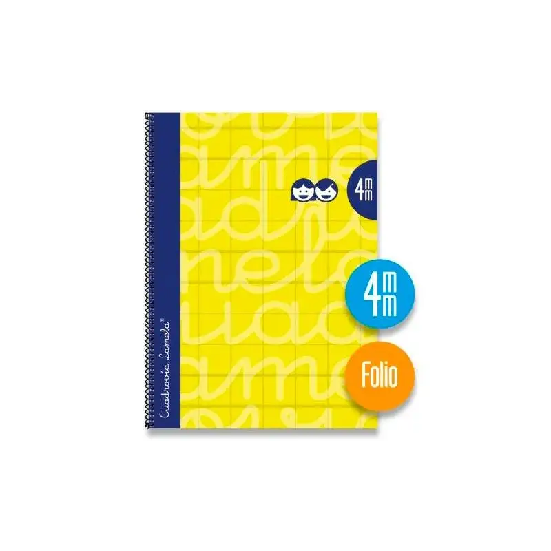 (7FTE004AM) LAMELA CUADERNO ESPIRAL 80H FOLIO 90GR CUADROVÍA 4MM C/MARGEN CUBIERTA EXTRADURA AMARILLO -PAQUETE 5U-