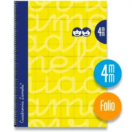 (7FTE004AM) LAMELA CUADERNO ESPIRAL 80H FOLIO 90GR CUADROVÍA 4MM C/MARGEN CUBIERTA EXTRADURA AMARILLO -PAQUETE 5U-
