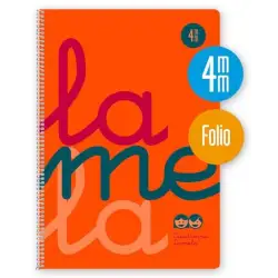 (7FTP004N) LAMELA CUADERNO ESPIRAL 80H FOLIO 90GR CUADROVÍA 4MM C/MARGEN CUBIERTA PP NARANJA FLUORESCENTE