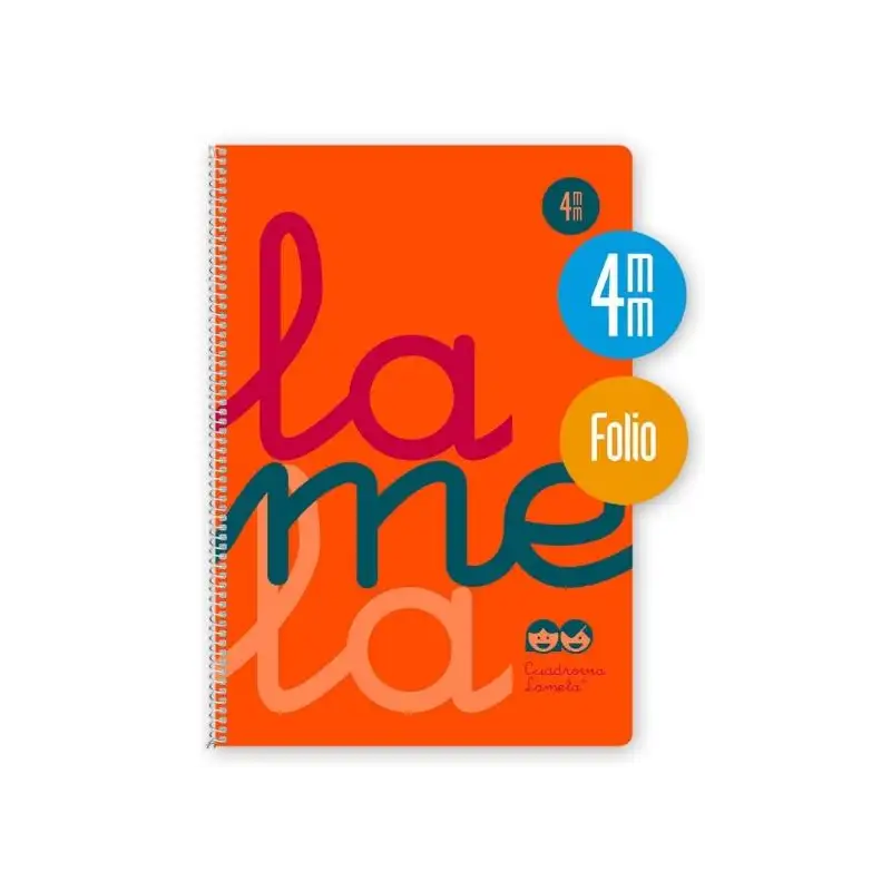 (7FTP004N) LAMELA CUADERNO ESPIRAL 80H FOLIO 90GR CUADROVÍA 4MM C/MARGEN CUBIERTA PP NARANJA FLUORESCENTE