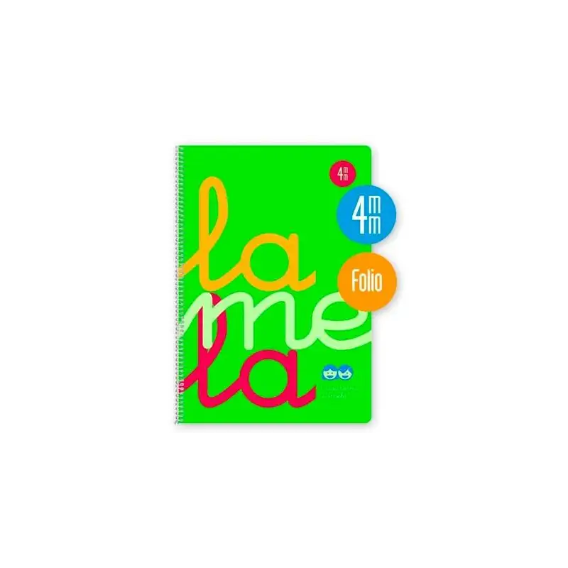 (7FTP004V) LAMELA CUADERNO ESPIRAL 80H FOLIO 90GR CUADROVÍA 4MM C/MARGEN CUBIERTA PP VERDE FLUORESCENTE