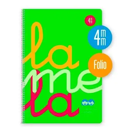 (7FTP004V) LAMELA CUADERNO ESPIRAL 80H FOLIO 90GR CUADROVÍA 4MM C/MARGEN CUBIERTA PP VERDE FLUORESCENTE