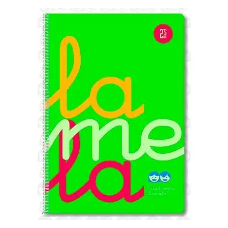 (7FTP005V) LAMELA CUADERNO ESPIRAL 80H FOLIO 90GR CUADROVÍA 5MM C/MARGEN CUBIERTA PP VERDE FLUORESCENTE