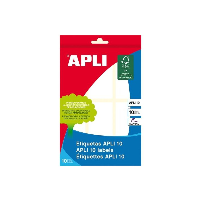 (01653) APLI ETIQUETAS ADHESIVAS 34X82MM ESCRITURA MANUAL C/ROMOS 6 X 10H BLANCO
