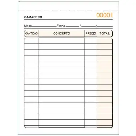 (T-88) LOAN TALONARIO CAMAREROS OCTAVO DUPLICADO AUTOCOPIA