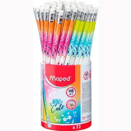 (851874) MAPED LÁPIZ DE GRAFITO MINI CUTE HB C/GOMA DE BORRAR BOTE EXPOSITOR 72 UD SURTIDO MULTICOLOR