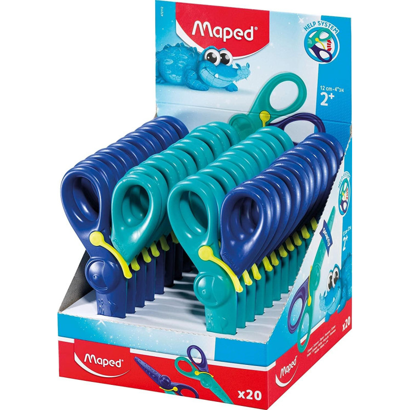 (472112) MAPED TIJERAS INFANTILES KIDIPULSE 12CM C/RESORTE DE APERTURA Y PROTECCIÓN +2 AÑOS AZUL BICOLOR