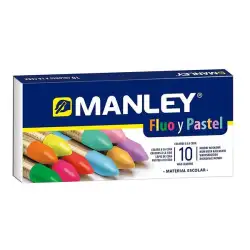 (MNC00044) MANLEY ESTUCHE DE 10 CERAS BLANDAS 60MM C/SURTIDOS FLUORESCENTES Y PASTEL