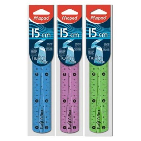 (279110) MAPED REGLA TWIST´N FLEX DECORADA DOBLE GRADUACIÓN 15 CM COLORES SURTIDOS