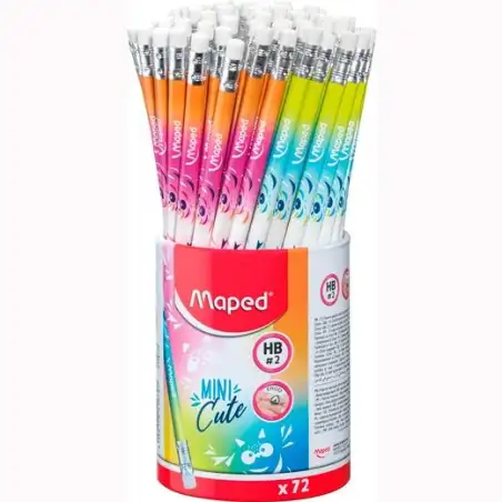 (851874) MAPED LÁPIZ DE GRAFITO MINI CUTE HB C/GOMA DE BORRAR BOTE EXPOSITOR 72 UD SURTIDO MULTICOLOR