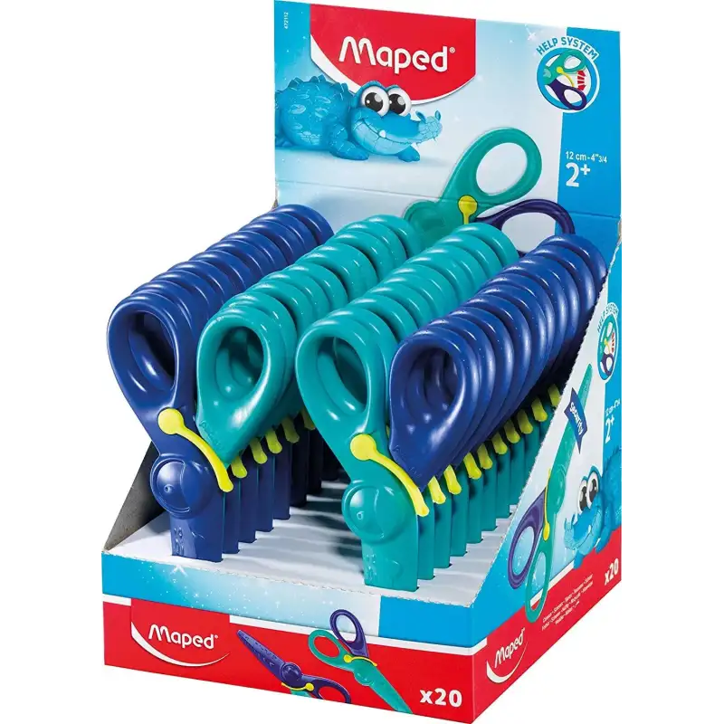 (472112) MAPED TIJERAS INFANTILES KIDIPULSE 12CM C/RESORTE DE APERTURA Y PROTECCIÓN +2 AÑOS AZUL BICOLOR