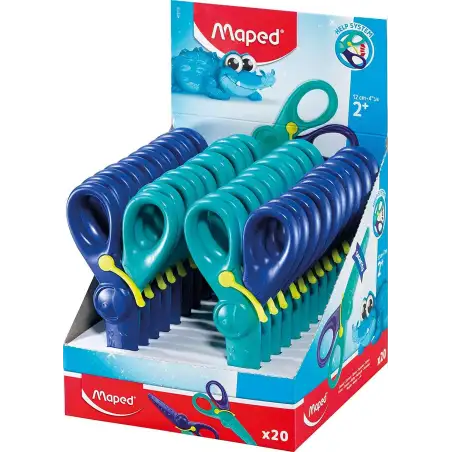 (472112) MAPED TIJERAS INFANTILES KIDIPULSE 12CM C/RESORTE DE APERTURA Y PROTECCIÓN +2 AÑOS AZUL BICOLOR