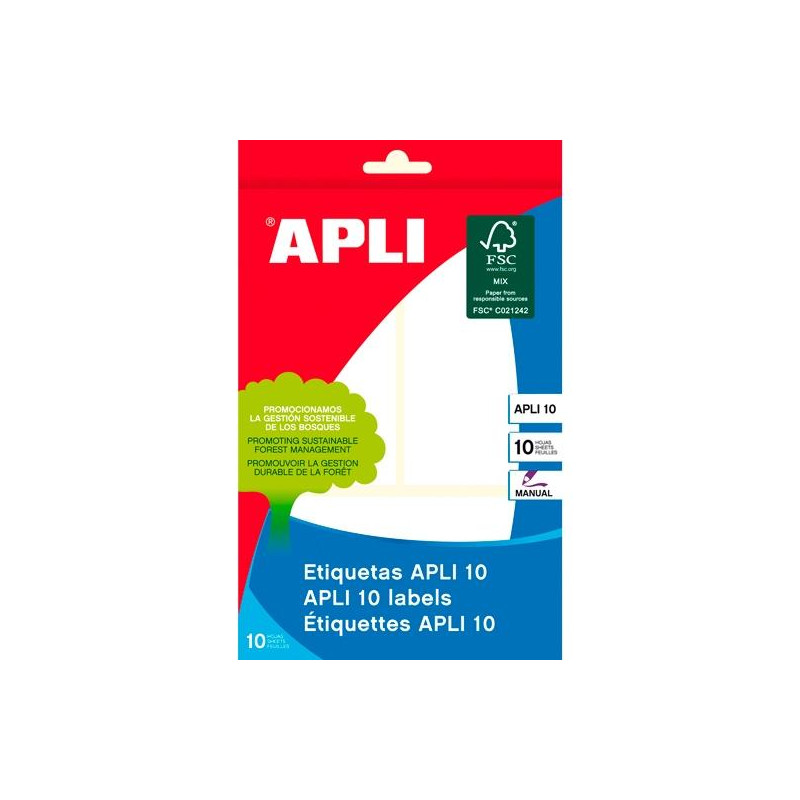 (01660) APLI ETIQUETAS ADHESIVAS 53X100MM ESCRITURA MANUAL C/ROMOS 3 X 10H BLANCO