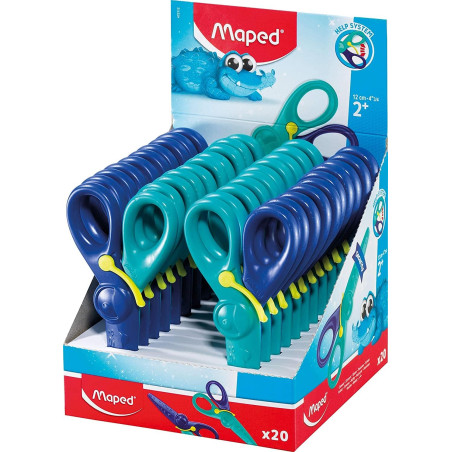 (472112) MAPED TIJERAS INFANTILES KIDIPULSE 12CM C/RESORTE DE APERTURA Y PROTECCIÓN +2 AÑOS AZUL BICOLOR