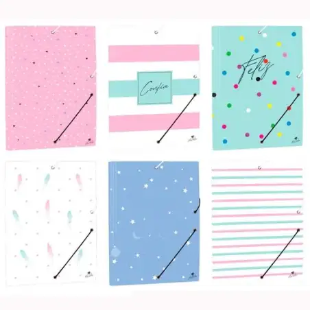 (4792FS-EX) MARIOLA CARPETA C/GOMAS SOLAPAS FOLIO CARTÓN FORRADO PLASTIFICADO DISEÑOS SURTIDAO PASTEL