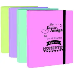 (590FR) MARIOLA CARPETA ANILLAS MIXTAS 4X40 CARTÓN FORRADO PLASTIFICADO C/FRASES FOLIO SURTIDOS PASTEL