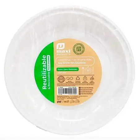 (5000R) PLATO LLANO REDONDO  17CM REUTILIZABLE BLANCO -100U-