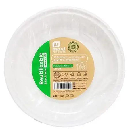 (5003R) PLATO LLANO  REDONDO 22CM REUTILIZABLE BLANCO -100U-