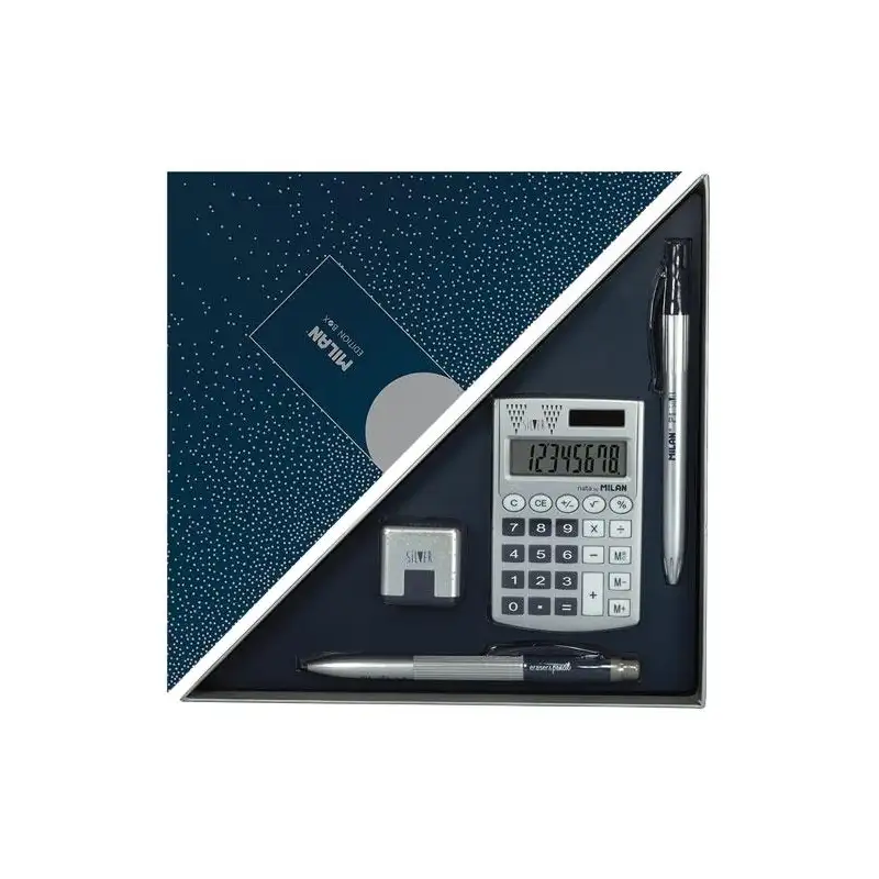 (08737) MILAN EDITION BOX SET DE ESCRITORIO SILVER AZUL MARINO