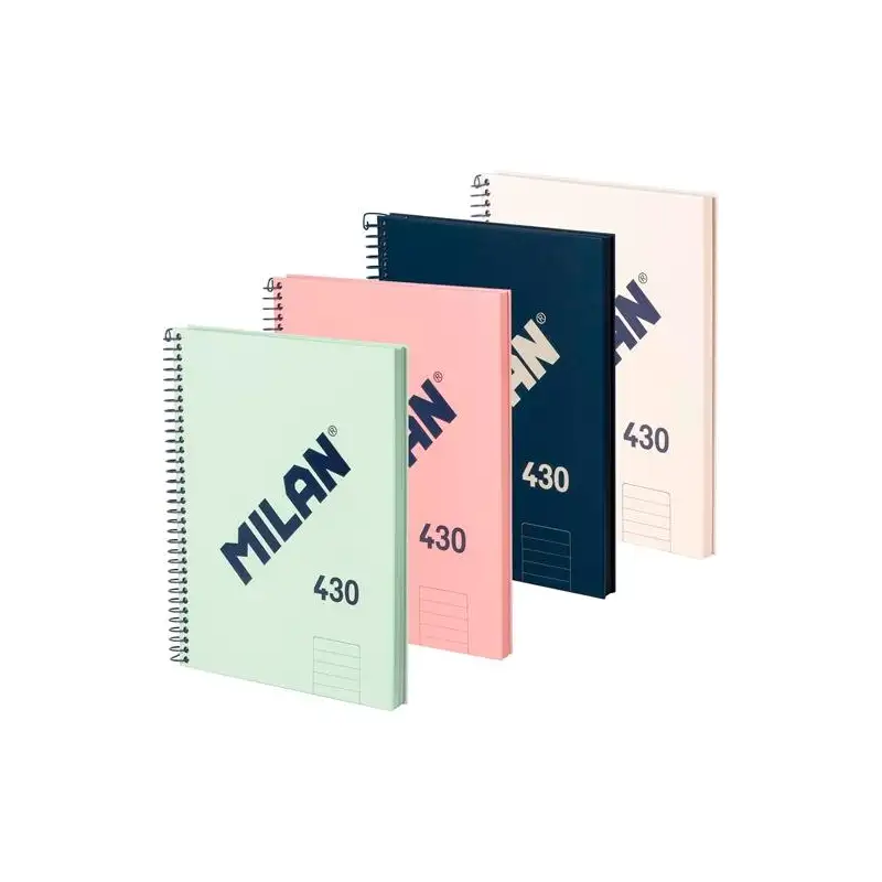 (57141E80X4) MILAN CUADERNO CON ESPIRAL A4 80 HOJAS 95GR LISO SERIE 430 SINCE 1918 COLORES SURTIDOS PACK 4 UD