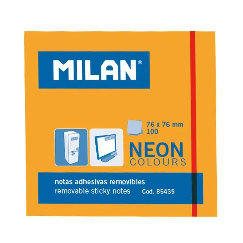 (85435) MILAN BLOC NOTAS ADHESIVAS REMOVIBLES 100H 76X76 NARANJA FLUORESCENTE