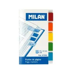 (87000) MILAN MARCADORES DE PÁGINA 100 PUNTOS 45X12MM 5 COLORES TRANSPARENTES
