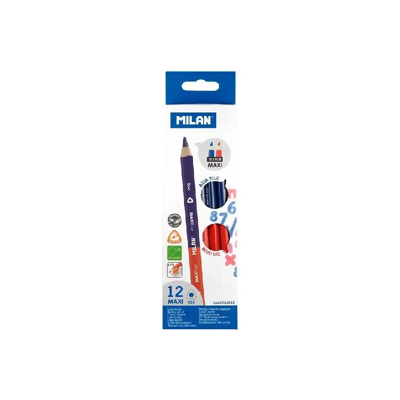 (0702612) MILAN LÁPICES BICOLOR MAXI TRIANGULARES AZUL/ROJO CAJA 12 UD