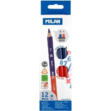 (0702612) MILAN LÁPICES BICOLOR MAXI TRIANGULARES AZUL/ROJO CAJA 12 UD