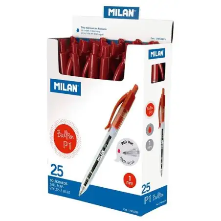 (17653225) MILAN BOLÍGRAFO P1 CUERPO TRANSPARENTE ROJO -CAJA 25U-