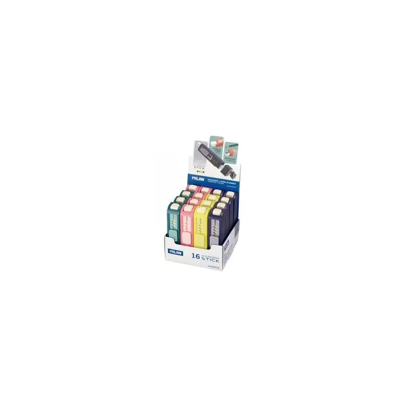 (4702116) MILAN AFILABORRA STICK COLORES SURTIDOS PASTEL CAJA EXPOSITORA 16 UD