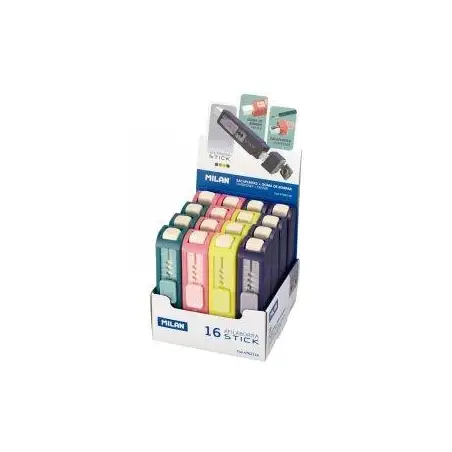 (4702116) MILAN AFILABORRA STICK COLORES SURTIDOS PASTEL CAJA EXPOSITORA 16 UD