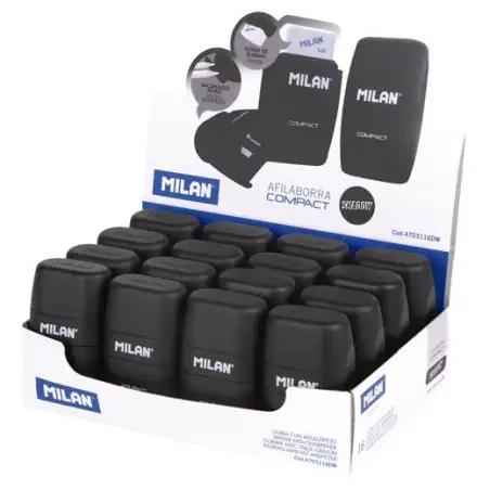 (4703116DW) MILAN AFILABORRAS COMPACT SHADOW CAJA EXPOSITORA 16 UD SACAPUNTAS DOBLE CON GOMA
