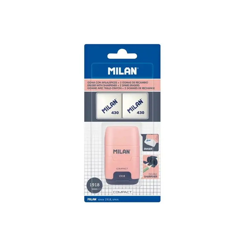 (BYM10140SNCP) MILAN AFILABORRA COMPACT SERIE 1918 + 2 GOMAS DE RECAMBIO BLÍSTER ROSA