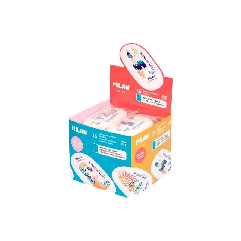 (CNM1416STM) MILAN GOMA OVALADA 1416 SERIE SPECIAL STORY TIME CAJA EXPOSITORA DE 16 BLANCO