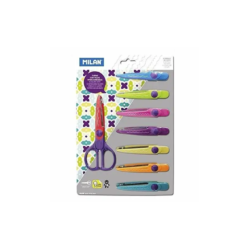 (14930908) MILAN TIJERAS AMBIDIESTROS CORTE EN ZIG ZAG SIMÉTRICAS 8 HOJAS INTERCAMBIABLES BLISTER C/SURTIDOS
