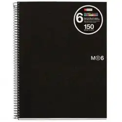 (MR2827) MIQUELRIUS CUADERNO ESPIRAL 150H A5 5X5MM 70GR 2 TALADROS MICROPERFORADO 6 BANDAS COLOR TAPA PP NEGRO