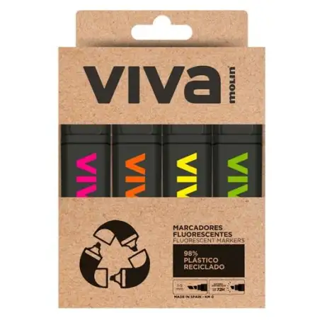 (RTF240-04W-E) MOLIN MARCADOR FLUORESCENTE VIVA ECO C/SURTIDOS ESTUCHE 4 UD