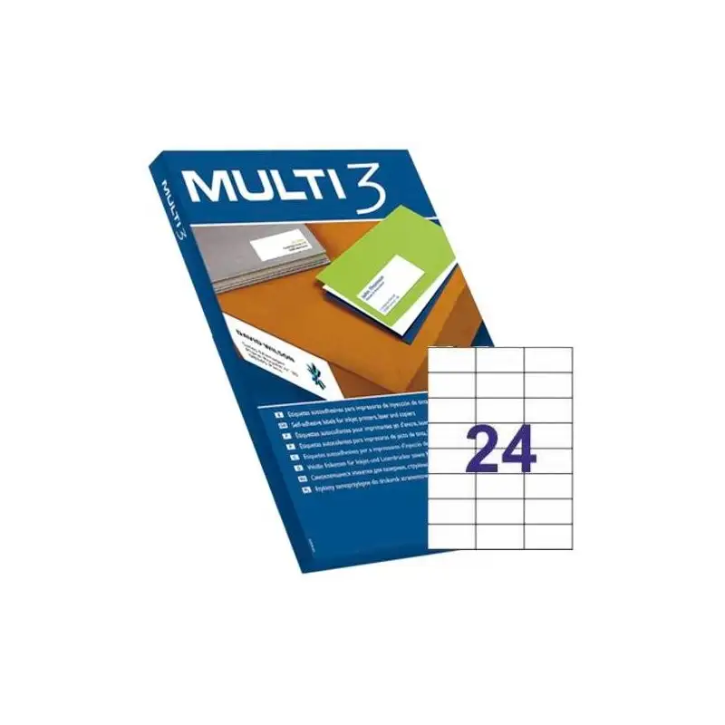 (04704) MULTI-3 ETIQUETAS ADHESIVAS 70X37MM INKJET/LÁSER C/RECTOS 24 X 100H BLANCO